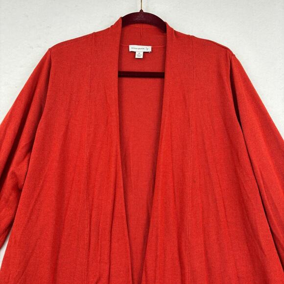 Susan Graver Cardigan Sweater Size 2X Rust Red Tunic Cascade Front Long Sleeve - Picture 2 of 8